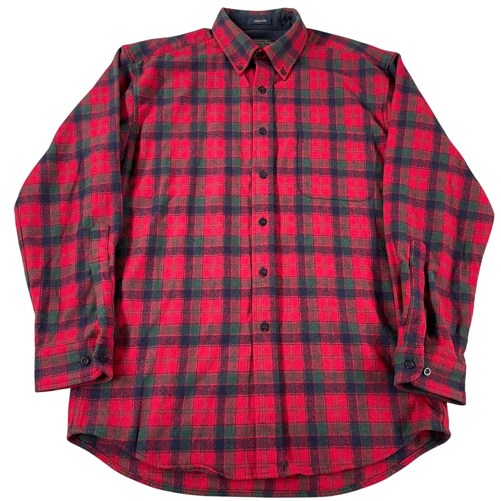 Pendleton Wool Long Sleeve Fireside Shirt Mens Medium Tartan Plaid Utility Heavy